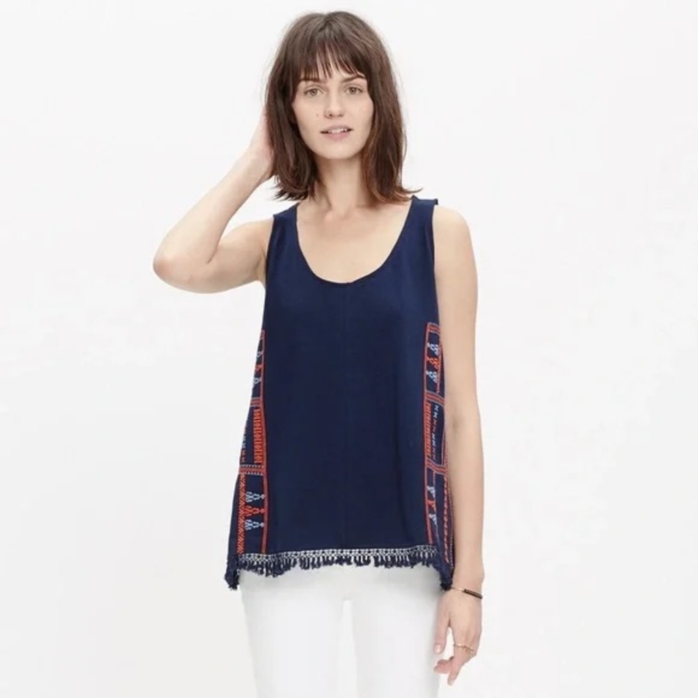 Madewell embroidered fringe tank - XS